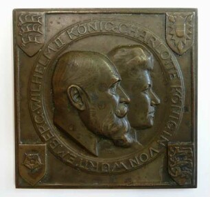 Plakette zur Silberhochzeit des württembergischen Königspaars Wilhelm II. und Charlotte