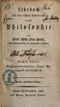 Lehrbuch für den ersten Unterricht in der Philosophie, 1. Erfahrungsseelenlehre, Logik, Metaphysik und Aesthetik
