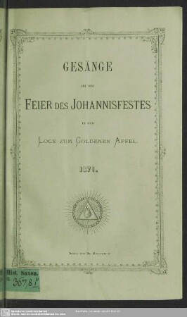 Gesänge bei der Feier des Johannisfestes in der Loge zum goldenen Apfel