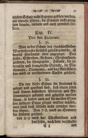 Cap. IV. Von den Lectionen.