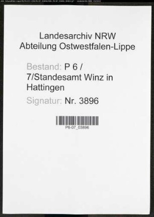 Sterberegister Standesamt Winz in Hattingen