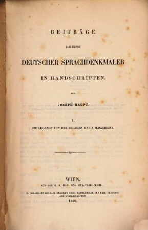Beiträge zur Kunde deutscher Sprachdenkmäler in Handschriften. 1