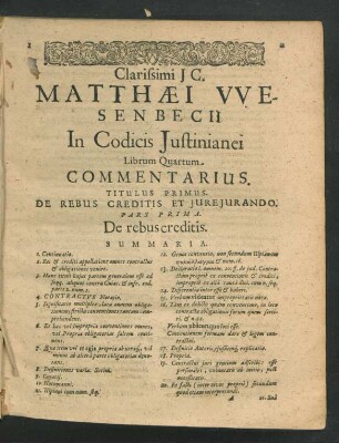 Titulus Primus. De Rebus Creditis Et Iureiurando.