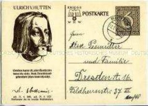 WHW-Postkarte mit Porträt und Zitat von Ulrich von Hutten
