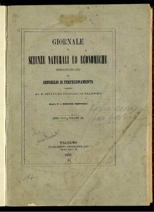 9: Giornale di scienze naturali ed economiche