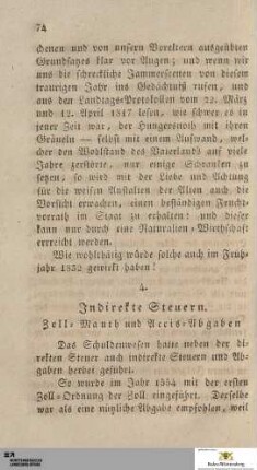 4. Indirekte Steuern, Zoll- und Mauth-Abgaben