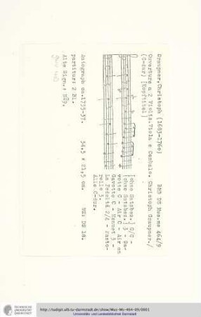 Graupner, Christoph: Ouverture a 2 Violin. Viola e Cembalo. Christoph Graupner.