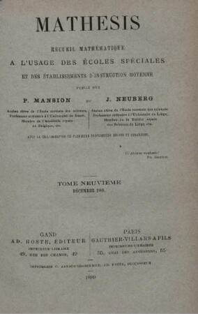 TOME NEUVIEME. DÉCEMBRE 1889.