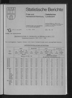 Umsatzentwicklung im Gastgewerbe in Hamburg im April 1978 : Lfd. Nr. 34