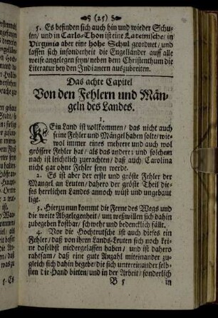 Das achte Capitel Von den Fehlern und Mängeln des Landes.