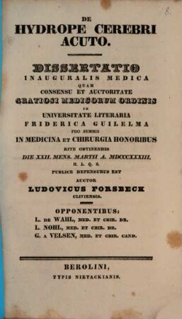 De hydrope cerebri acuto : Diss. inaug. med.