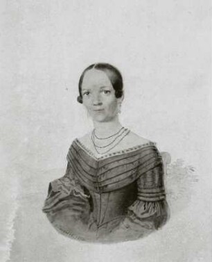 Bildnis Auguste Wilhelmine Schnorr : Bildnis Auguste Wilhelmine Schnorr. Aquarell, Bleistift; 12 x 12 cm. 1842