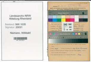 Entnazifizierung Willibald Niemann , geb. 27.07.1906 (Maschinist)