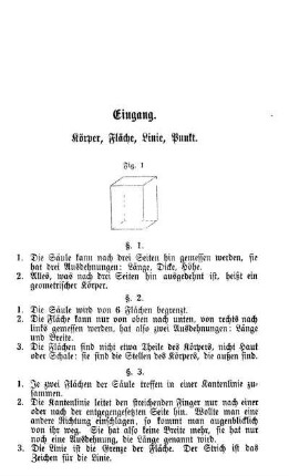 Eingang. Körper, Fläche, LInie, Pult.