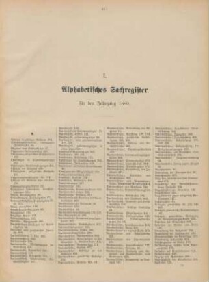 I. Alphabetisches Sachregister für den Jahrgang 1880