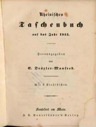 Rheinisches Taschenbuch auf das Jahr .... 1851