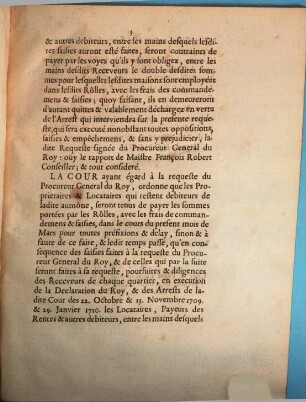 Arrest Du Parlement, Concernant l'Aumône qui doit estre payée aux Pauvres : Du 18. Mars 1711