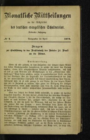 Fragen zur Einführung in das Verständniß des Briefes St. Pauli an die Römer