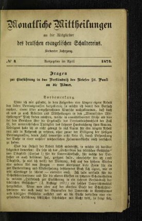 Fragen zur Einführung in das Verständniß des Briefes St. Pauli an die Römer