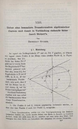 XXII. Ueber eine besondere Transformation algebraischer Curven und damit in Verbindung stehende Sätze Jacob Steiner's.