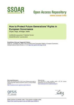 How to Protect Future Generations' Rights in European Governance