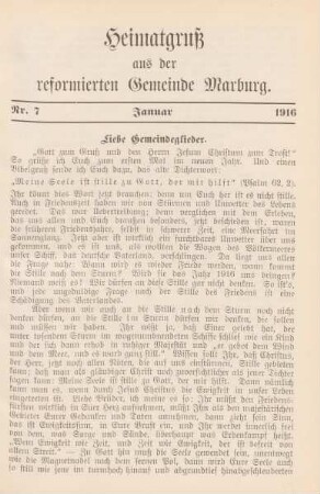 7.1916: Heimatgruß aus der reformierten Gemeinde Marburg