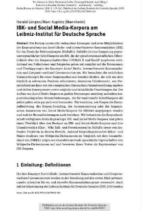 IBK- und Social Media-Korpora am Leibniz-Institut für Deutsche Sprache