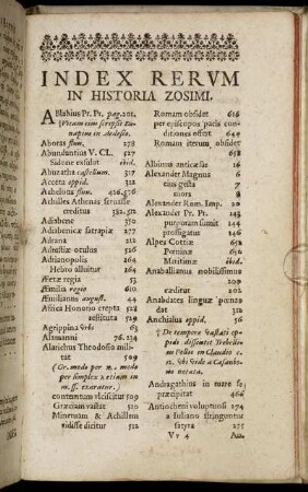 Index Rerum In Historia Zosimi.