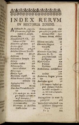 Index Rerum In Historia Zosimi.