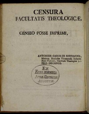 Censura Facultatis Theologicæ. - Epitome Privilegii Cæsarei.