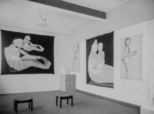 Figurenkomposition : Schütze-Wolff, Johanna (1896-1965) Figurenkomposition. Wandbehänge Plastik von Gerhard Marcks Ausstellung „Neue Kunst Fides“ 1926