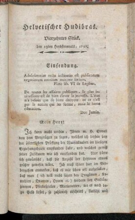 Helvetischer Hudibras. Vierzehntes Stück. den 23ten Herbstmonats, 1797.