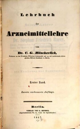 Lehrbuch der Arzneimittellehre, 1