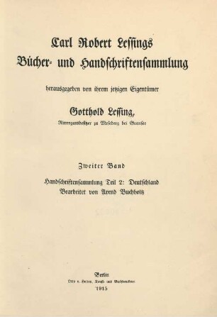 Bd. 2: Handschriftensammlung ; Teil 2, Deutschland