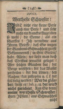 XVIII. Wertheste Schwester!