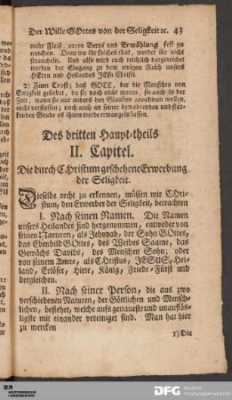 Des dritten Haupt-theils II. Capitel. Die durch CHristum geschehene Erwerbung der Seligkeit.
