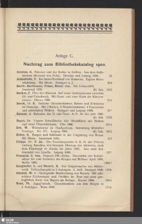 Anlage C. Nachtrag zum Bibliothekskatalog 1900