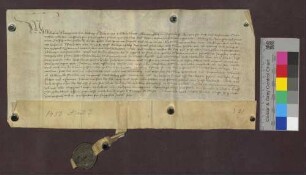 Markgraf Wilhelm von Hochberg gibt an Adelberg von Bärenfels den Weinzehnt zu Grenzach als Pfand für eine Schuld von 1.100 Gulden.