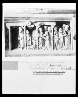 Antependiumfragment, Verkündigung an die Hirten, Anbetung der Könige, Darbringung im Tempel
