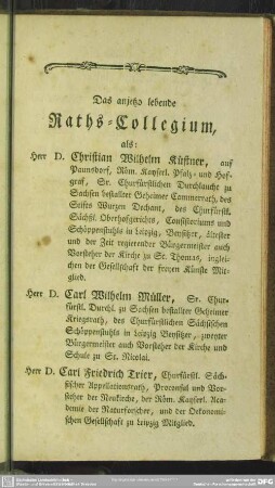 Das anjetzo lebende Raths-Collegium