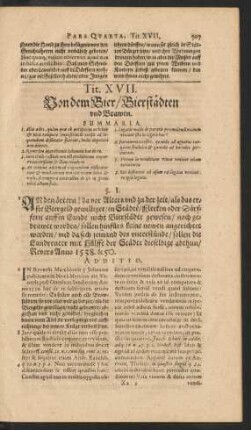 Tit. XVII. Von dem Bier/ Bierstädten und Brauen