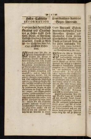 Z1v-Cc3v, Copia von des Herrn Land Grafens... Copia Antwort Schreibens von beeden des Ober Rheinischen Creyßes...