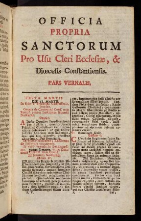 1-19, Officia propria Sanctorum pro usu cleri Ecclesia, & Dioecesis Constantiensis