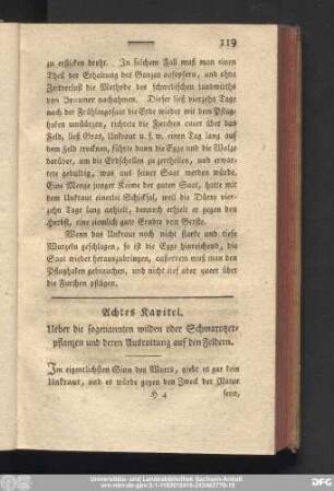 Achtes Kapitel. Ueber die sogenannten wilden oder Schmarotzerpflanzen und deren Ausrottung auf den Feldern.