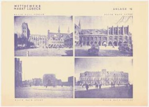 Markt, Lübeck: Aufriss der vier Ansichten Nord, Süd, West und Ost zur Nachkriegszeit (ohne Maßstab)