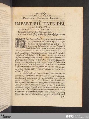 Disputatio Theologiae Biblicae, De Impartibilitate Dei.