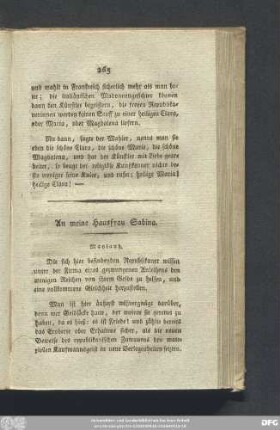 An meine Hausfrau Sabina. Mayland.