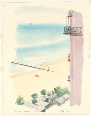 Skizzen: Strand von Lido, Venedig mit Häusern