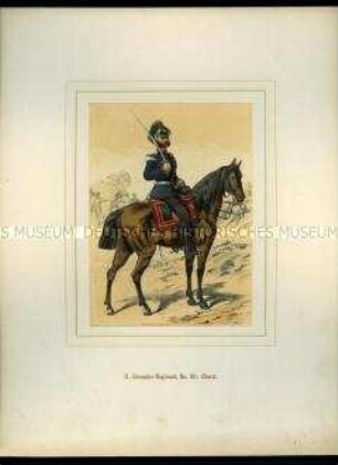 Oberst in Paradeuniform mit gezogenem Säbel zu Pferd, Grenadierregiment No. 101. Aus Meinhold/Beck: "Die Königlich Sächsische Armee".