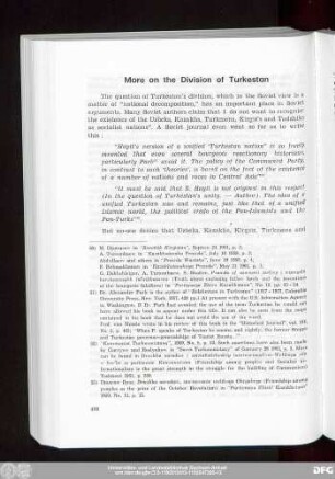 More on the Division of Turkestan